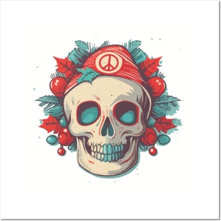 Christmas Santa Skull Peace Posters and Art